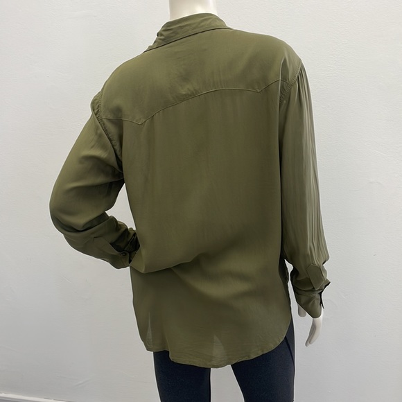 Frye • Olive Green Button-down Addie Top with Front Chest Pockets - Picture 5 of 12